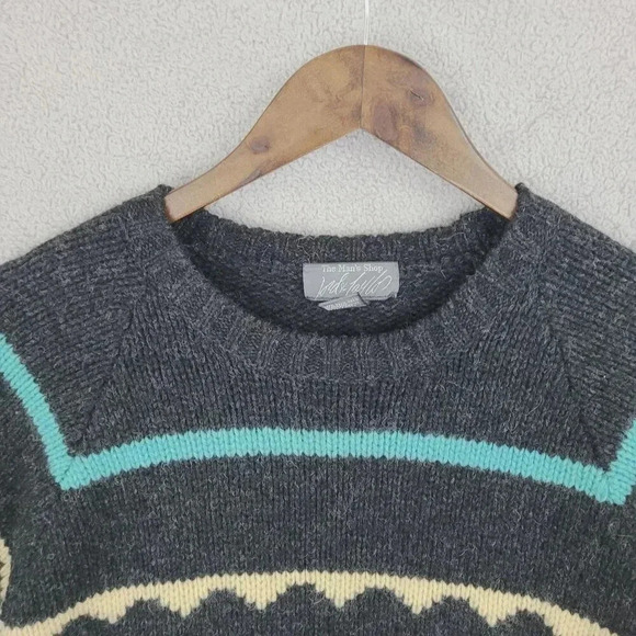 Vintage Lord & Taylor Men's L 100% Wool Shetland Crewneck Sweater Gray  7PT - Picture 5 of 7